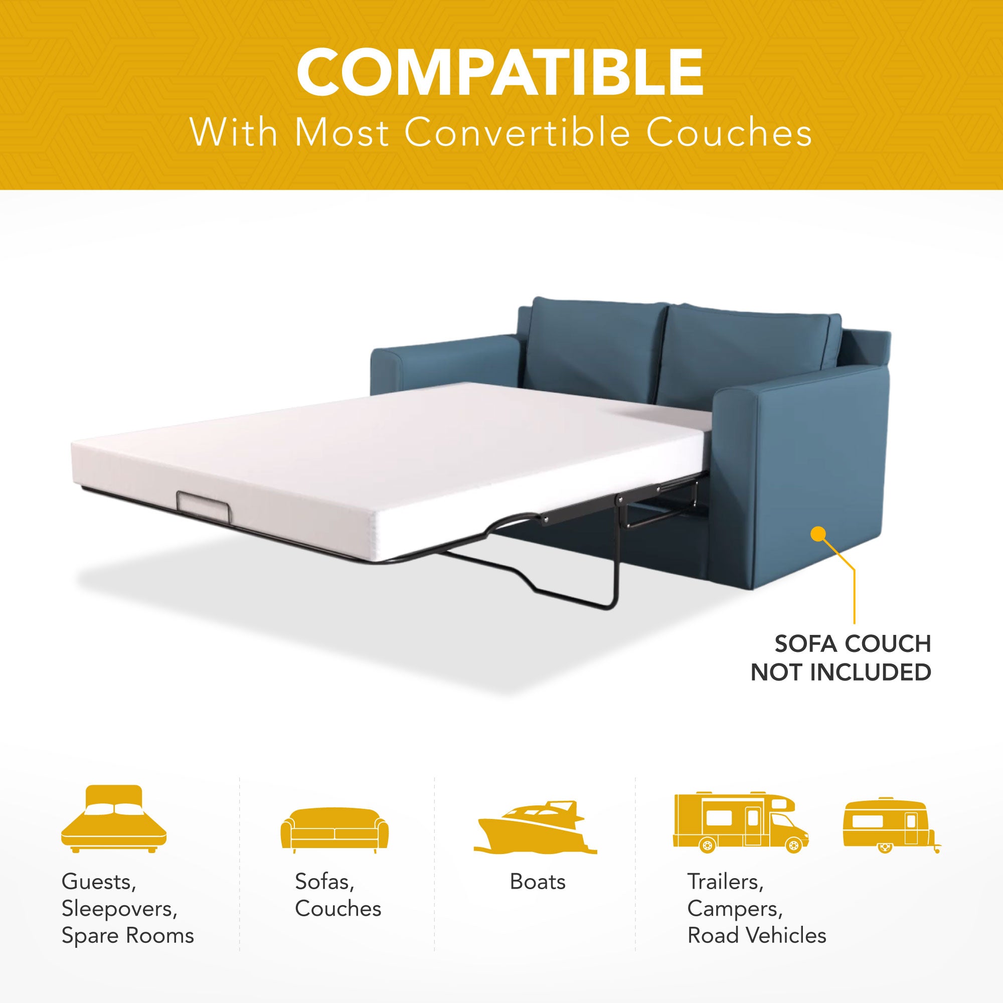 Dynasty Mattress 4 Inch Gel Memory Foam Mattress for Convertible Sofa (Open Box) - VMInnovations