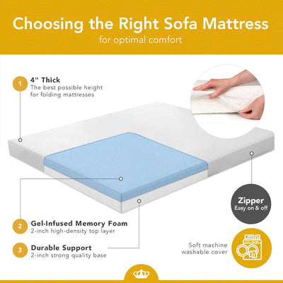 Dynasty Mattress 4" Cool Gel Memory Foam Full Mattress for Convertible Sofa, Sofa Not Included