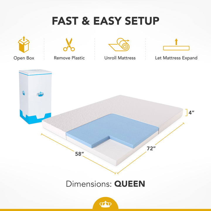 Dynasty Mattress 4" CoolBreeze Memory Foam Queen Mattress for Convertible Sofa, Sofa Not Included