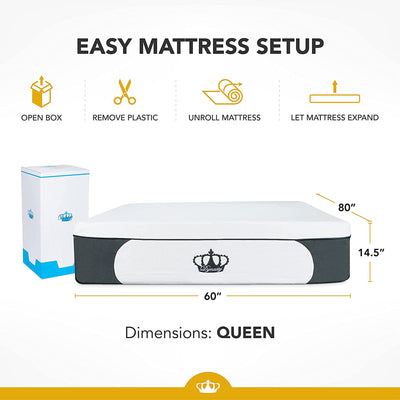 Dynasty Mattress 14.5 Inch CoolBreeze Gel Memory Plush Queen Size Foam Mattress Bed