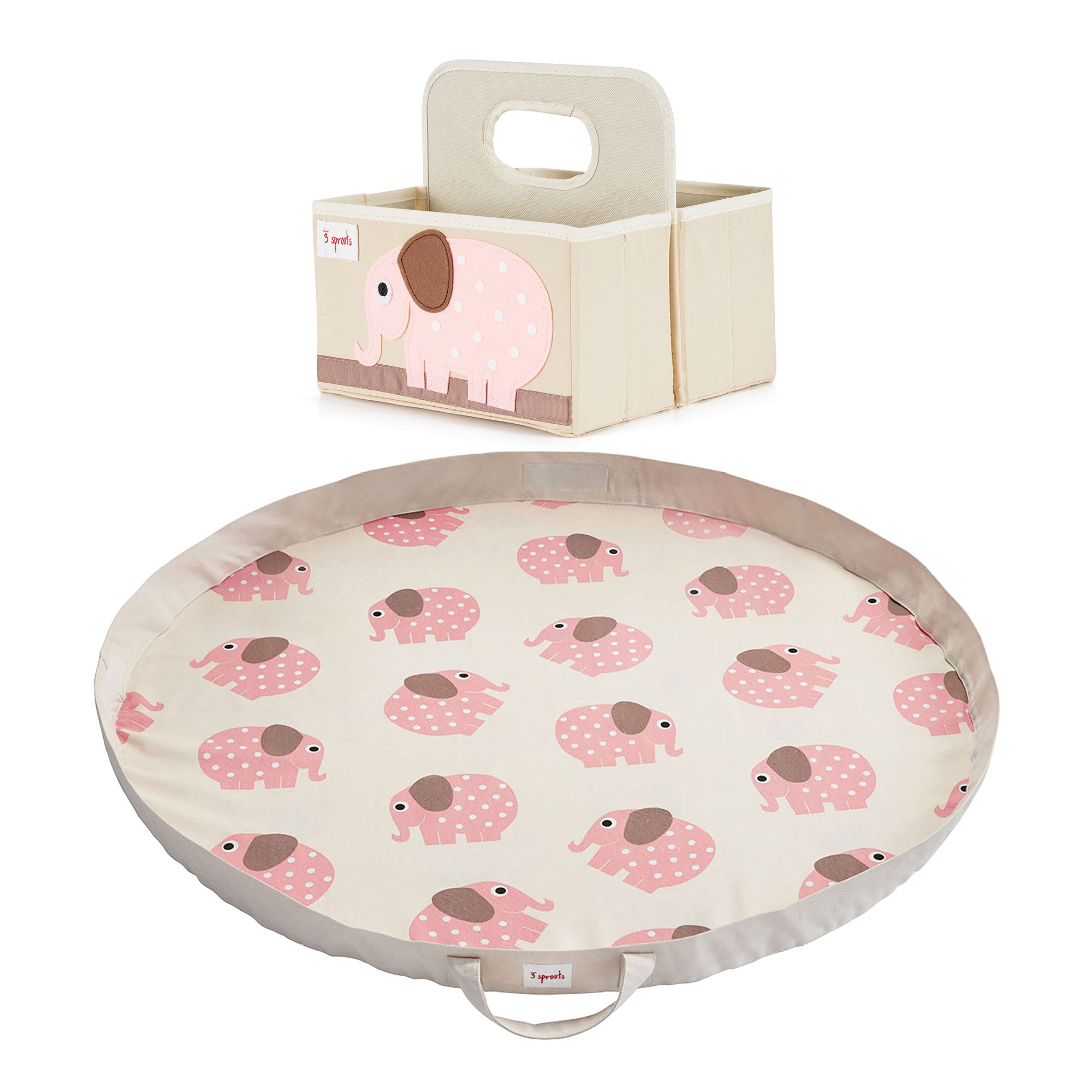 3 Sprouts Diaper Caddy and Convertible Toy Storage Bag/Play Mat, Pink Elephant