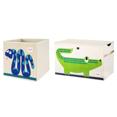3 Sprouts Storage Bin Box, Blue Snake & Toy Chest Bin for Playroom, Crocodile