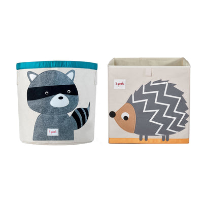 3 Sprout Foldable Hedgehog Storage Cube Box Toy Bin & Racoon Storage Bin Basket