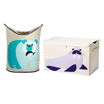 3 Sprouts Toy Chest Storage Bin, Walrus & Hamper Basket Organizer, Polar Bear