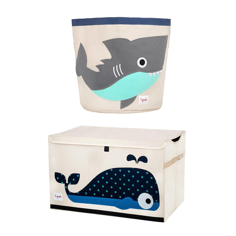 3 Sprouts Toy Chest Storage Bin, Whale Print & Storage Bin Basket, Shark Print