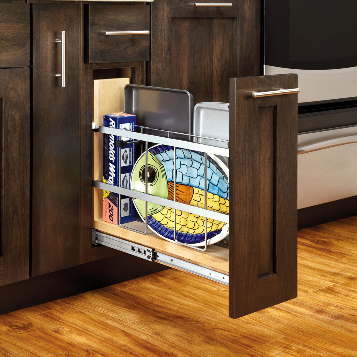Rev-A-Shelf 447-BC-5C Pull Out Kitchen Cabinet Organizer with Pan & Tray Divider