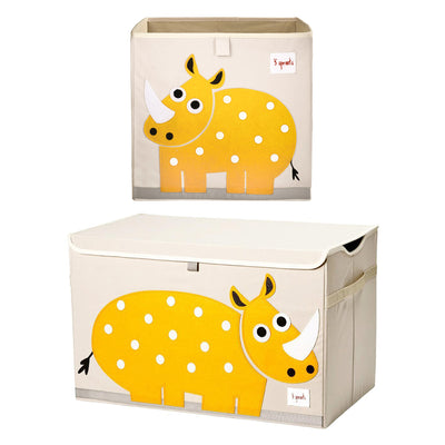 3 Sprouts Foldable Storage Box & Cube Toy Chest Bin for Playroom, Yellow Rhino