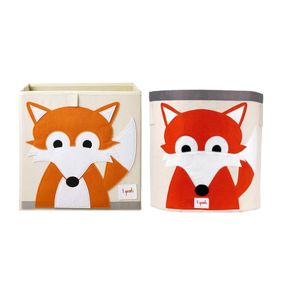 3 Sprouts Foldable Storage Cube Bin Box & Canvas Laundry Bin Basket, Orange Fox