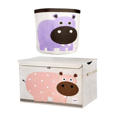 3 Sprouts Toy Chest Storage Bin and Storage Bin Basket, Pink and Purple Hippo