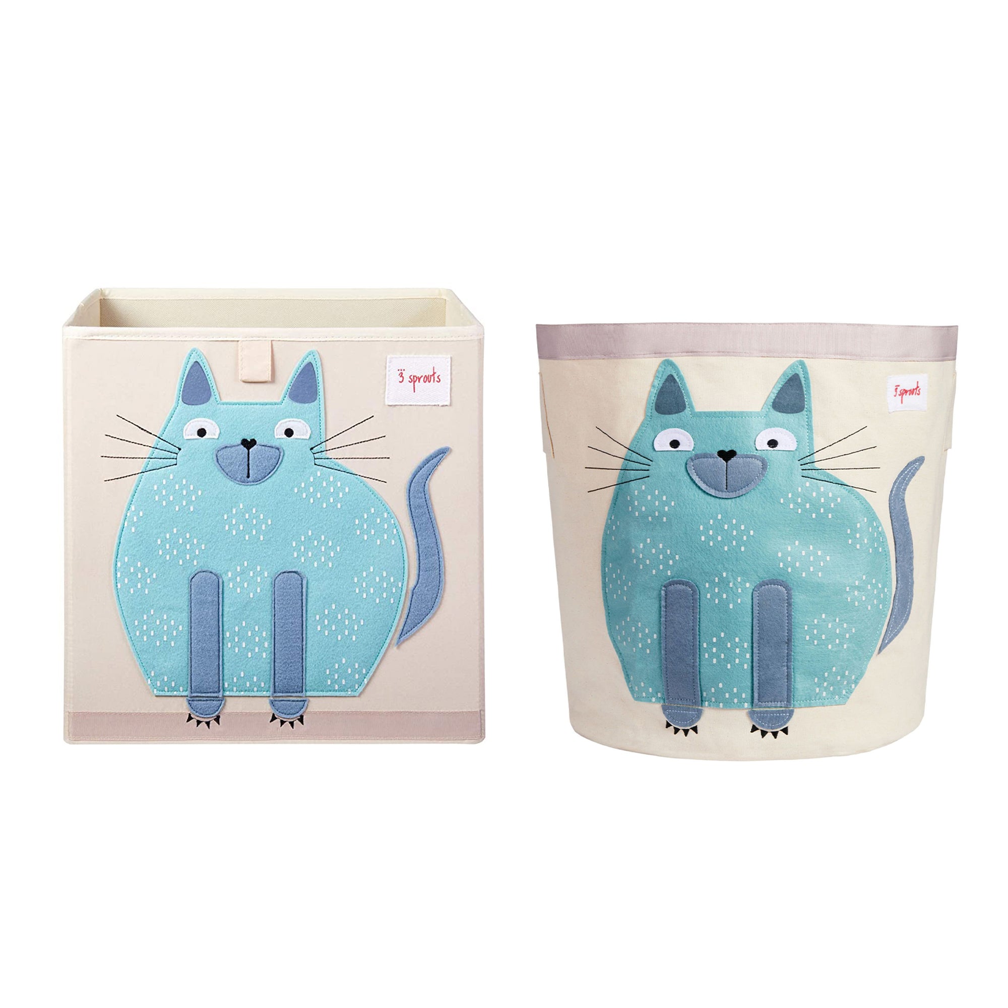 3 Sprouts Foldable Storage Cube Bin Box & Canvas Laundry Bin Basket, Blue Cat