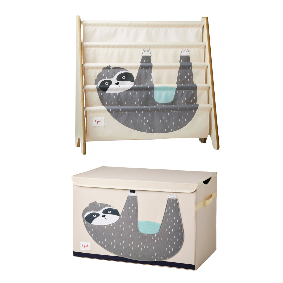 3 Sprouts Collapsible Kids Toy Chest Storage Bin & Bookshelf Rack, Sloth Print - VMInnovations