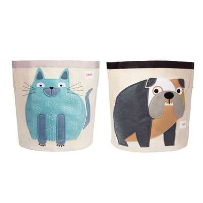 3 Sprouts Toddlers Canvas Storage Baskets for Laundry and Toys, Bulldog and Cat
