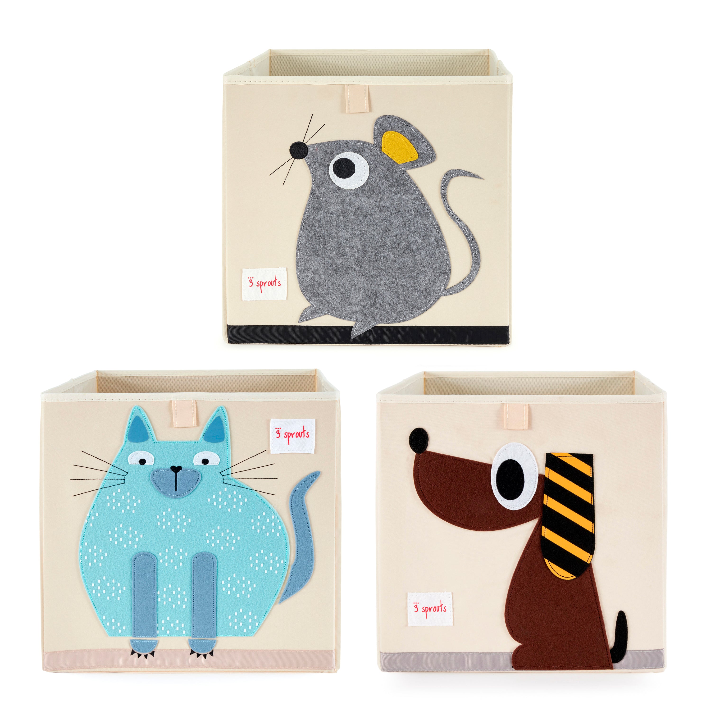 3 Sprouts Toddler Foldable Fabric Storage Cube Box Storage Bins, Cat/Dog/Mouse