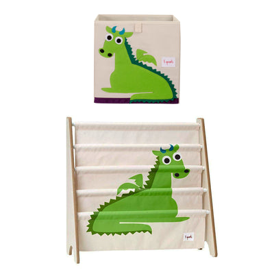 3 Sprouts Kids Foldable Cube Bin Box and Bookcase Shelf Organizer, Green Dragon - VMInnovations
