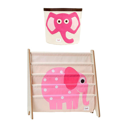 3 Sprouts Canvas Storage Bin and Bookcase Shelf Organizer Rack, Elephant Print