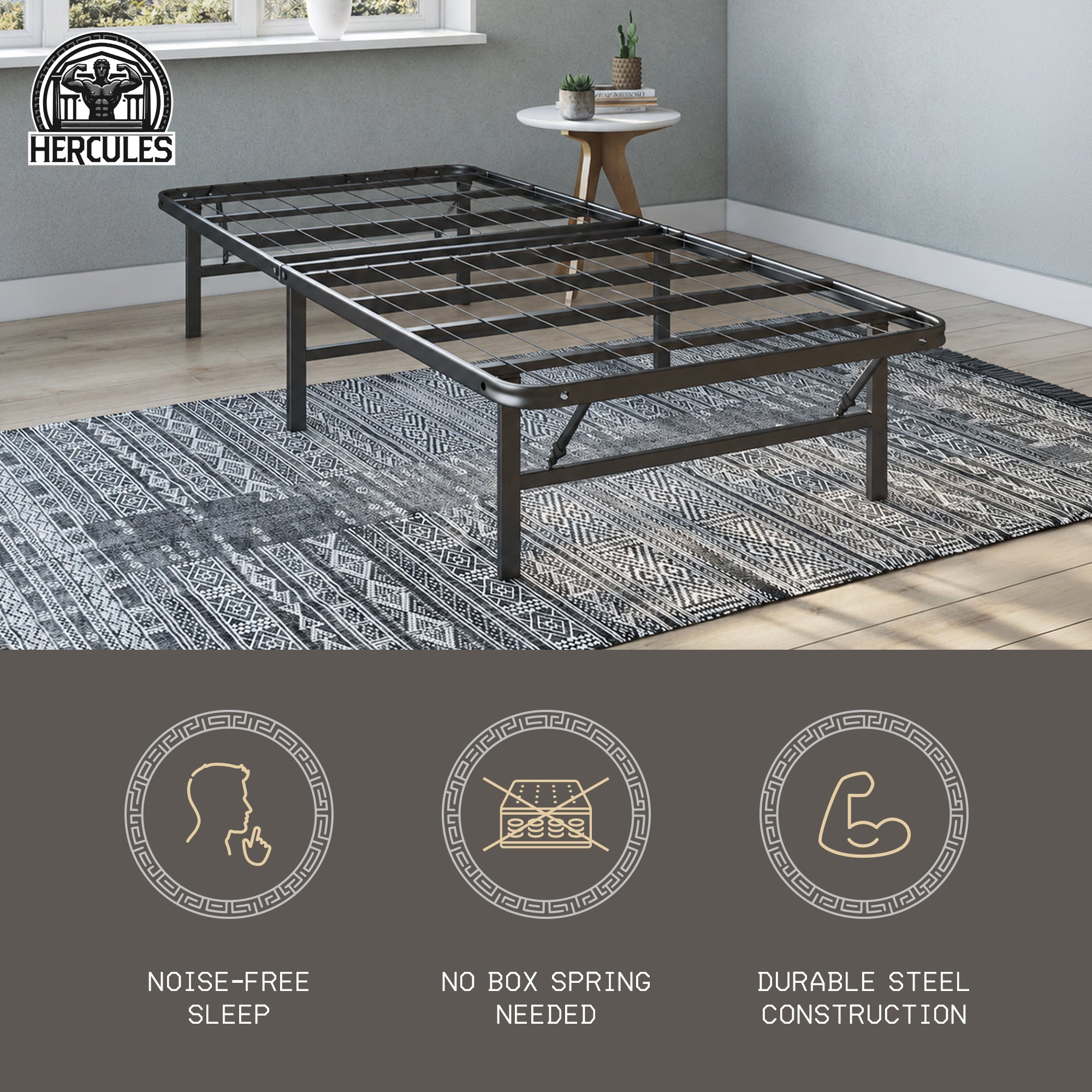 Hercules Folding Metal Bed Frame, 14 Inch Platform Mattress Foundation, Twin - VMInnovations