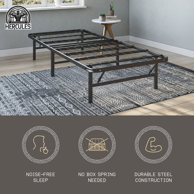Hercules Folding Metal Bed Frame, 14 Inch Platform Mattress Foundation, Twin - VMInnovations