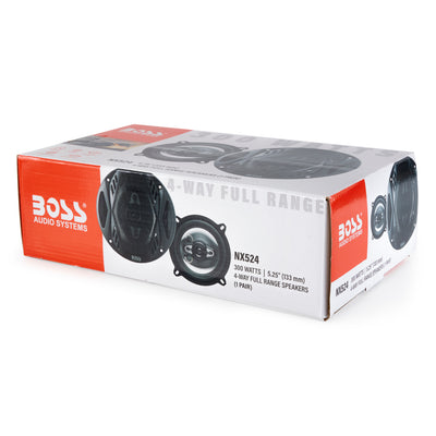 BOSS NX524 5.25" 300W 4-Way Car Coaxial Speakers Stereo Black 4 Ohm (4 Pack)