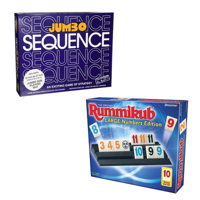 JAX Sequence Jumbo Edition with Pressman Rummikub Large Numbers Edition, Blue