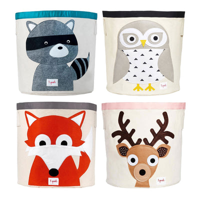 3 Sprouts Canvas Storage Bin Laundry Toy Baskets, Raccoon, Owl, Fox, & Deer