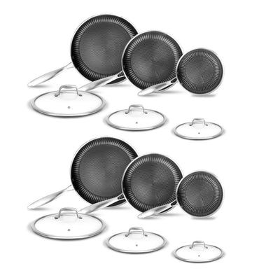 NutriChef Nonstick Tri Ply Stainless Steel Cookware Pan Set, 6 Pieces (2 Pack)