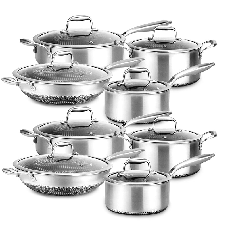 NutriChef 8pc Nonstick Stainless Steel Kitchen Cookware Pan Set w/Lids (2 Pack)