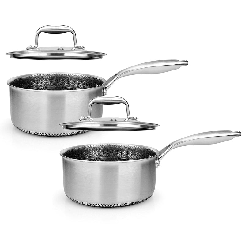 NutriChef 2qt Stainless Steel Sauce Cooking Pot w/Glass Lid & Handle (2 Pack)