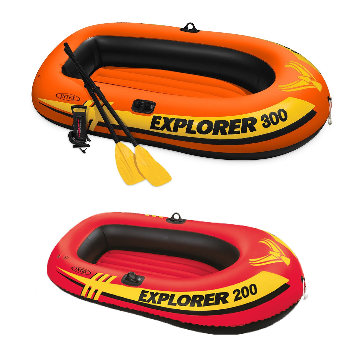 Intex 3 Person Fishing Raft w/ Pump & Oars & 2 Person Raft Set w/ 2 Oars & Pump - VMInnovations