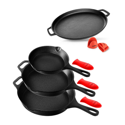 NutriChef 3 Piece Non Stick Cast Iron Skilled Set with 14 Inch Pizza Baking Pan