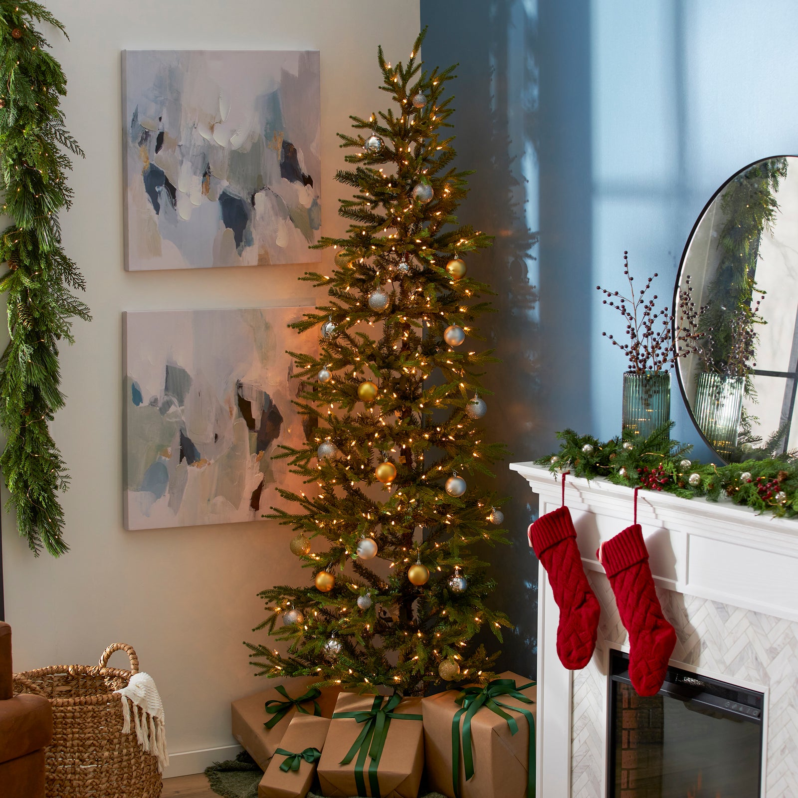 7 Ft Prelit Corner Christmas Tree Clear Lights (Open Box) - VMInnovations