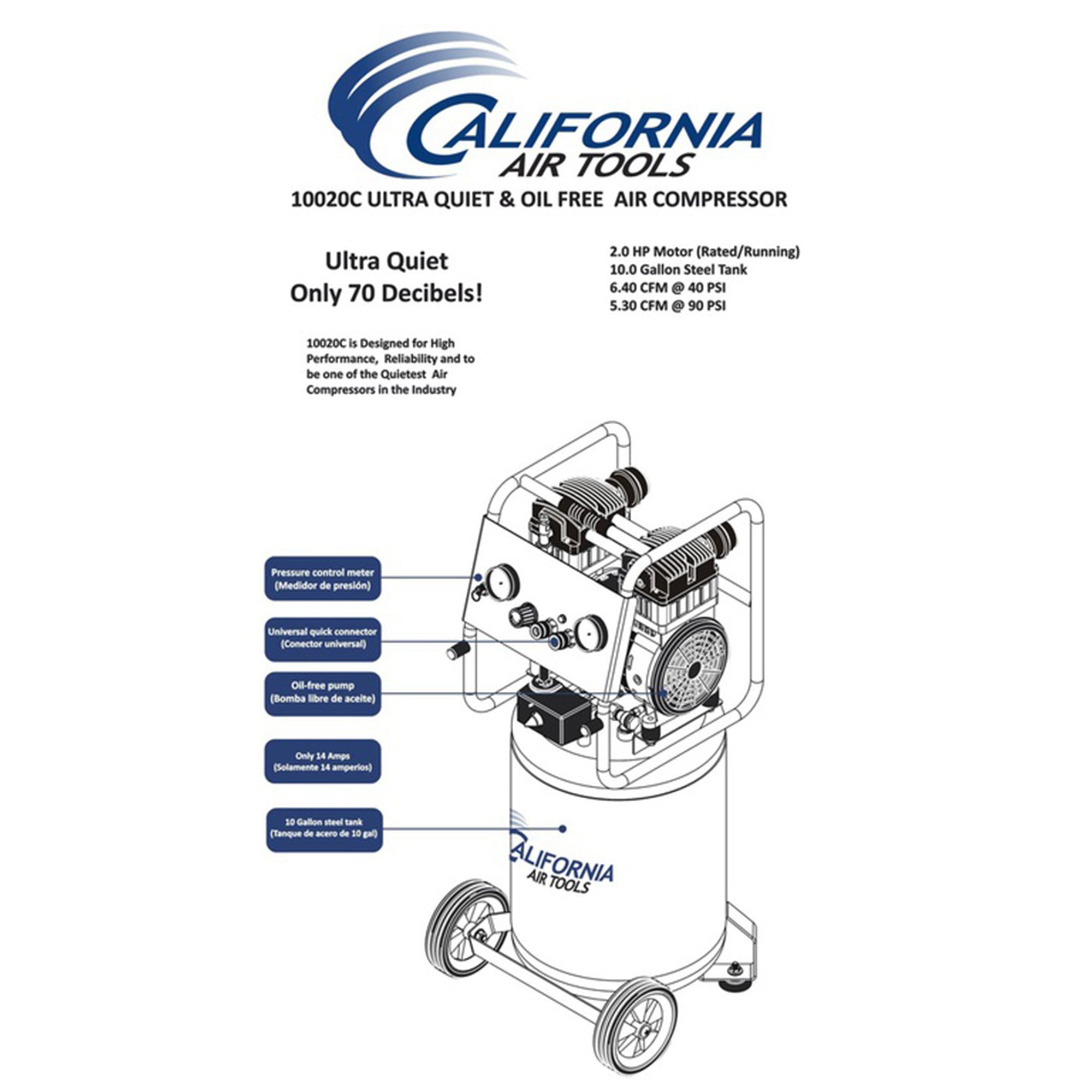 California Air Tools 10020C Ultra Quiet Oil Free Powerful 2 HP Air Compressor - VMInnovations