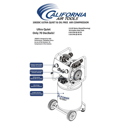 California Air Tools 10020C Ultra Quiet Oil Free Powerful 2 HP Air Compressor - VMInnovations