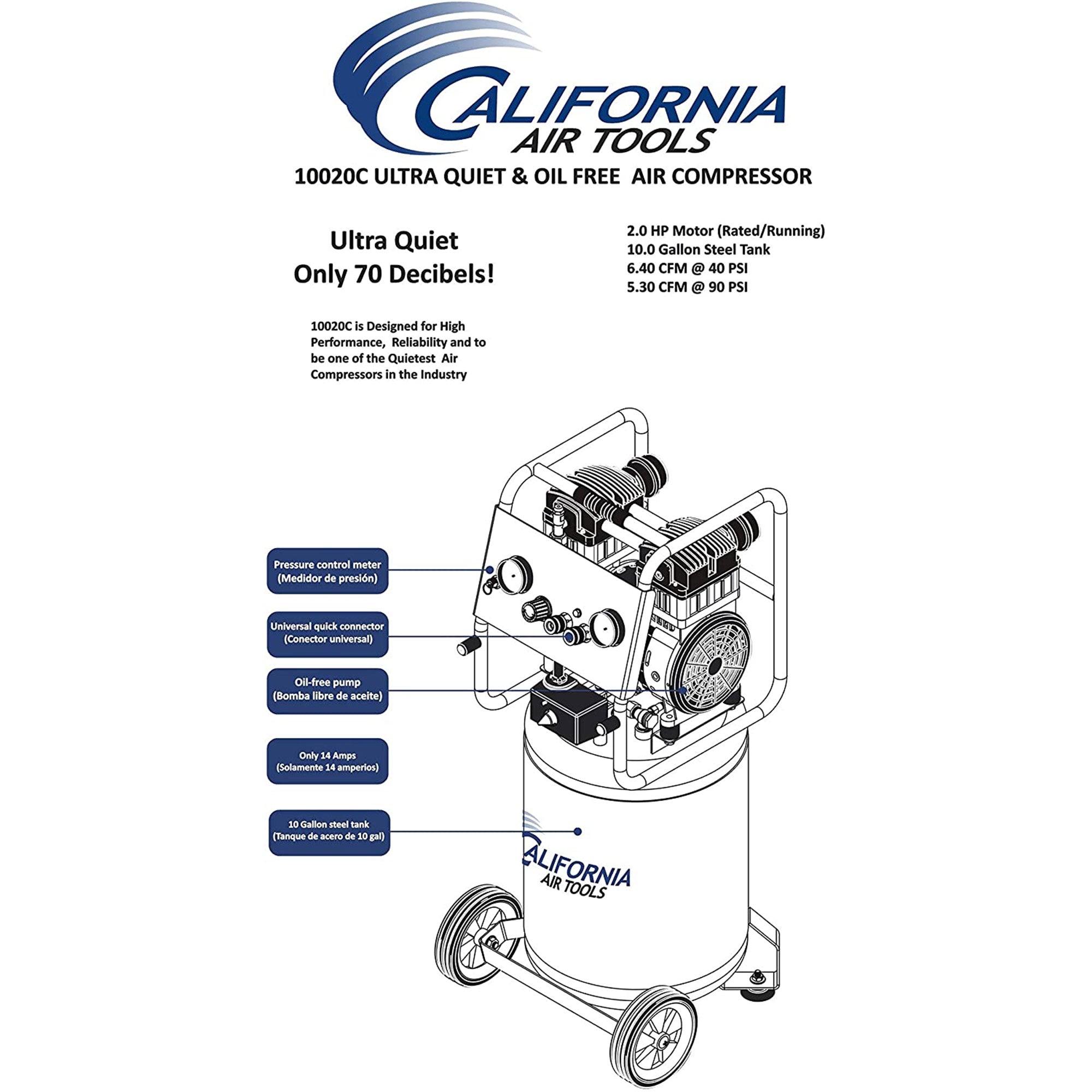California Air Tools 10020CAD-22060 220 V / 60 Hz Oil-Free 2 HP Air Compressor - VMInnovations