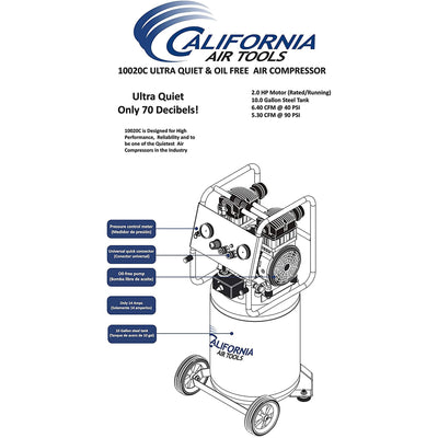 California Air Tools 10020CAD-22060 220 V / 60 Hz Oil-Free 2 HP Air Compressor - VMInnovations