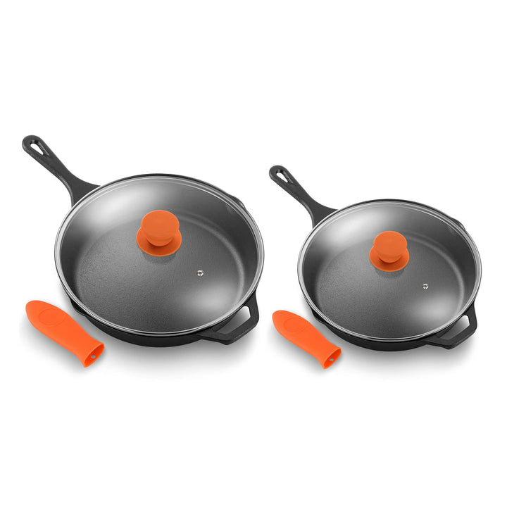 NutriChef 10 Inch and 12 Inch Pre Seasoned Nonstick Cast Iron Frying Pan Sets