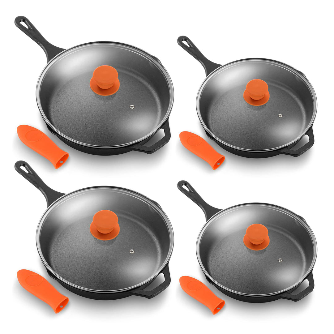 NutriChef Nonstick Cast Iron Frying Pan Set, 10 Inch (2 Pack) & 12 Inch (2 Pack) - VMInnovations
