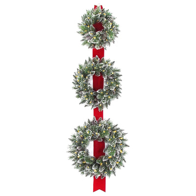 National Tree Company 3-Wreath Christmas Wall Decoration w/ Pre Lit White Lights