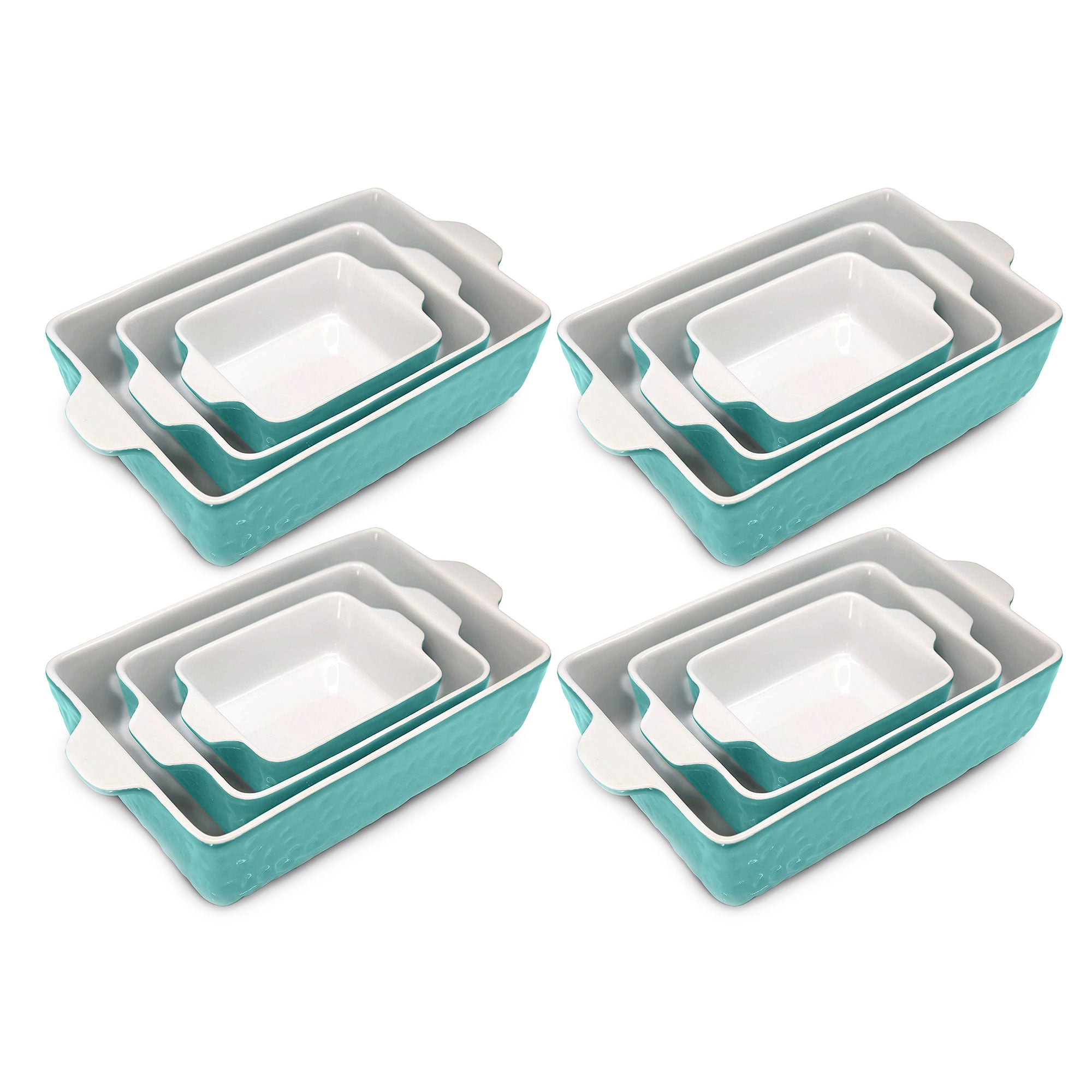 NutriChef Rectangular Ceramic Nonstick Kitchen Bakeware Pan Set, Aqua (2 Pack)