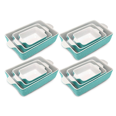 NutriChef Rectangular Ceramic Nonstick Kitchen Bakeware Pan Set, Aqua (2 Pack)