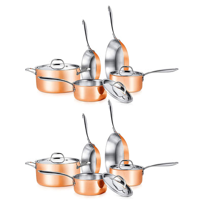 NutriChef Nonstick Tri Ply Copper Kitchen Cookware Pots and Pans Set (2 Pack)