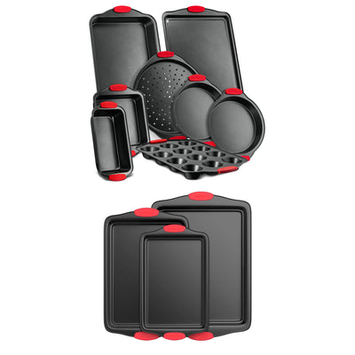 NutriChef Deluxe Oven Carbon Steel 3 Piece Bakeware Set with 8 Piece Pan Set