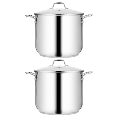 NutriChef 12 Quart Stainless Steel Soup Stock Pot with Handles & Lid (2 Pack)