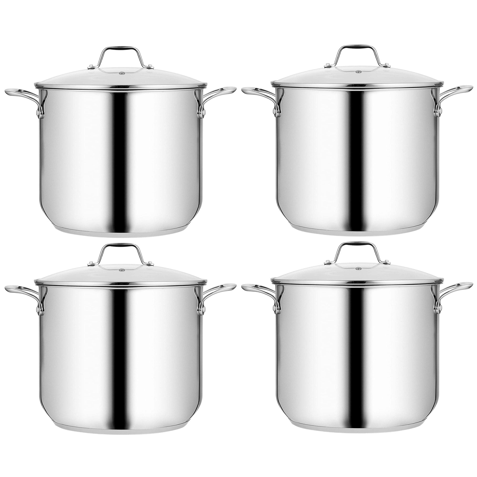 NutriChef 12 Quart Stainless Steel Soup Stock Pot with Handles & Lid (4 Pack)