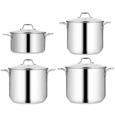 NutriChef 8qt, 12qt, 15qt, & 19qt Stainless Steel Stockpot with Handles and Lids