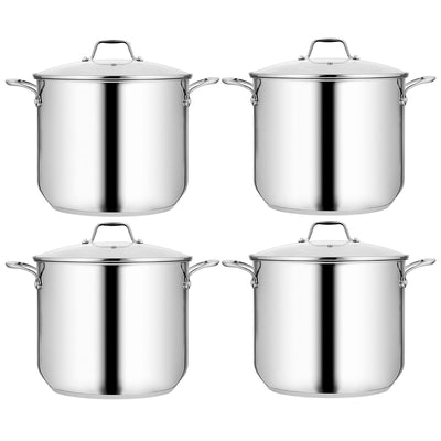NutriChef Heavy Duty 19 Quart Stainless Steel Soup Stock Pot with Lid (4 Pack) - VMInnovations