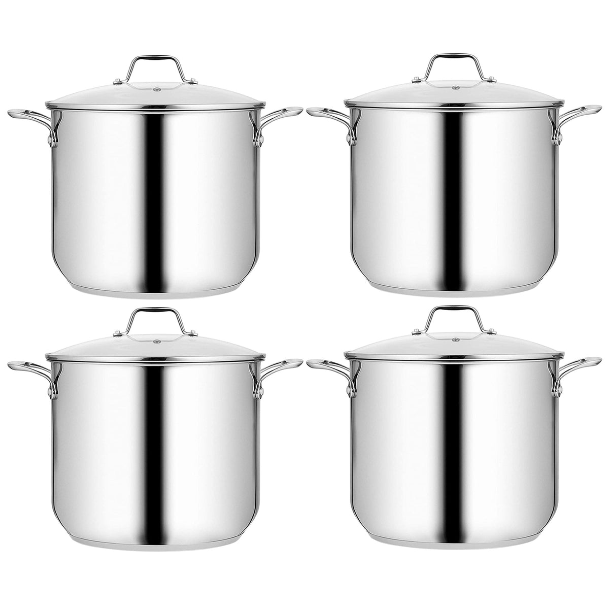 NutriChef Heavy Duty 19 Quart Stainless Steel Soup Stock Pot with Lid (4 Pack)