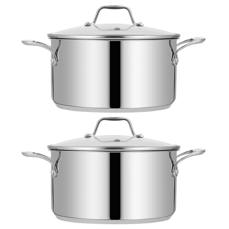 NutriChef Heavy Duty 8 Quart Stainless Steel Soup Stock Pot with Lid (2 Pack)