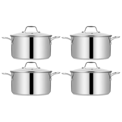 NutriChef Heavy Duty 8 Quart Stainless Steel Soup Stock Pot with Lid (4 Pack)