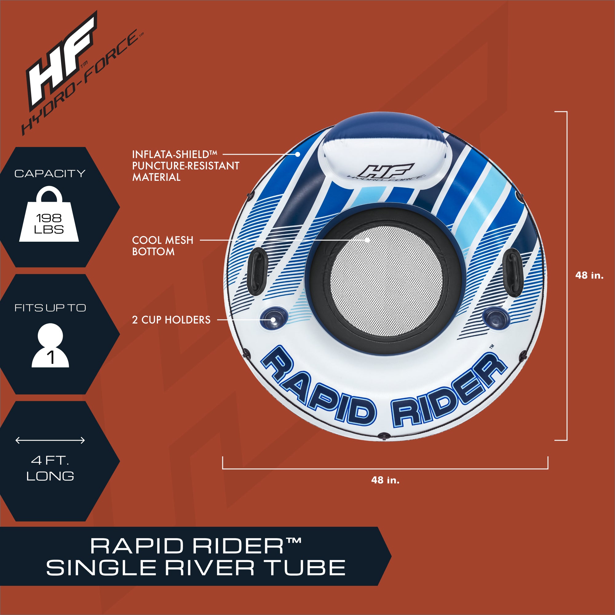 Bestway Hydro Force Rapid Rider Single River Inner Tube, Blue & White (Open Box) - VMInnovations