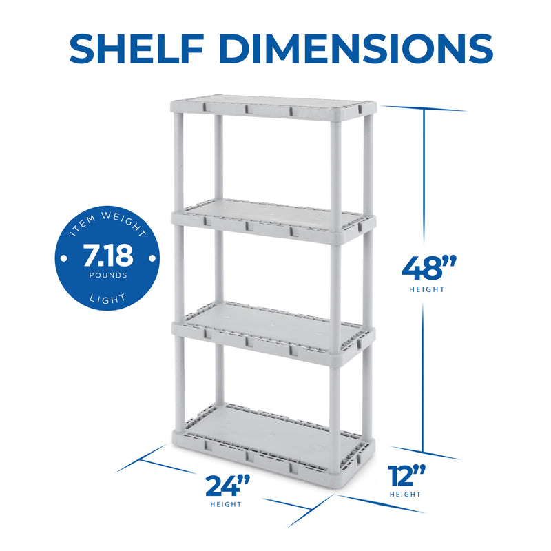 Gracious Living 4 Shelf Knect-A-Shelf Fixed Height Solid Light Duty Storage,Grey